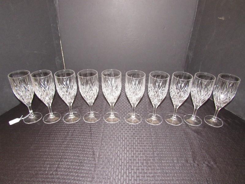 10 Clear Crystal Glass Goblets Fan/Leaf Cut Pattern