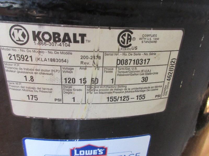 Kobalt 30 Gallon Cast Iron Air Compressor Mobile Tank