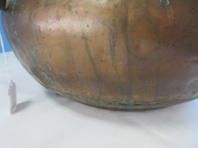 Large Copper Cauldron Kettle w/ Wrought Iron Handles Hammered Finish