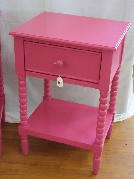 Pair - Hot Pink Accent Tables w/ Glide Drawer & Base Shelf