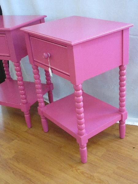 Pair - Hot Pink Accent Tables w/ Glide Drawer & Base Shelf