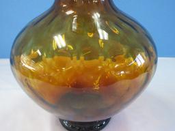 Hand Blown Amber Art Glass 13" Vase Optic Diamond Pattern