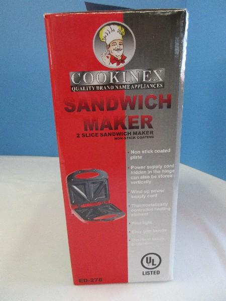 Cookinex Sandwich Maker 2 Slice w/ Non-Stick Coating