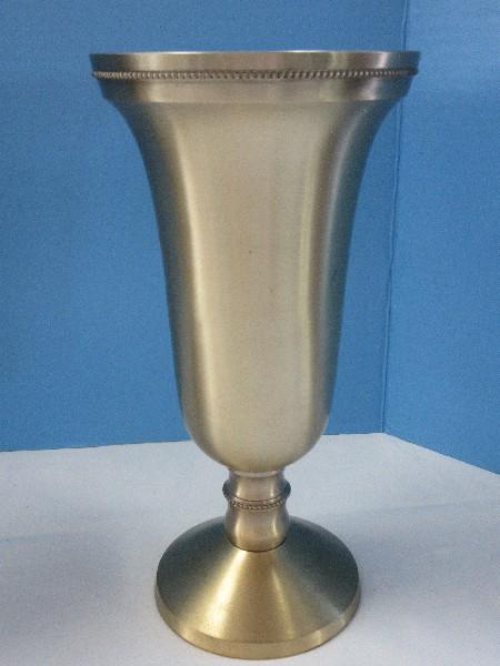 Pair - Classic Trumpet Flared Rim 12" Vase Brushed Lacquered Finish & Bead Trim