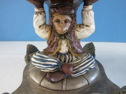 Decorative Resin Monkey & Palm Tree Compote on Plinth Scrolled Foliate Feet