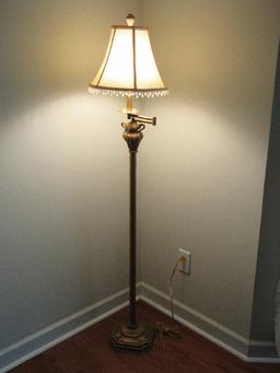 French Inspired Classic Urn, Acanthus Leaf & Bell Flower Design Swing Arm Floor Lamp