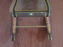 Vintage Pine Child's Rocker Rocking Chair Hand Painted Floral Spray w/ Black & Gilt Trim Outline