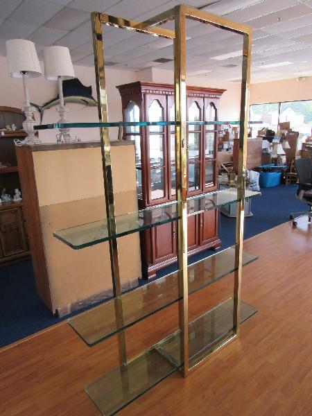 Unique Tall Brass Metal Stand w/ 4 Glass Shelves