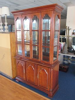 Wooden China Cabinet by Lexington Hutch 2 Doors w/ Square Panel Glass Windows