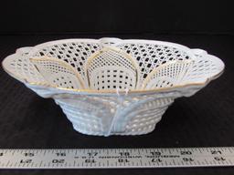 Transipor White Ceramic Lattice Design Bowl White/Gilded