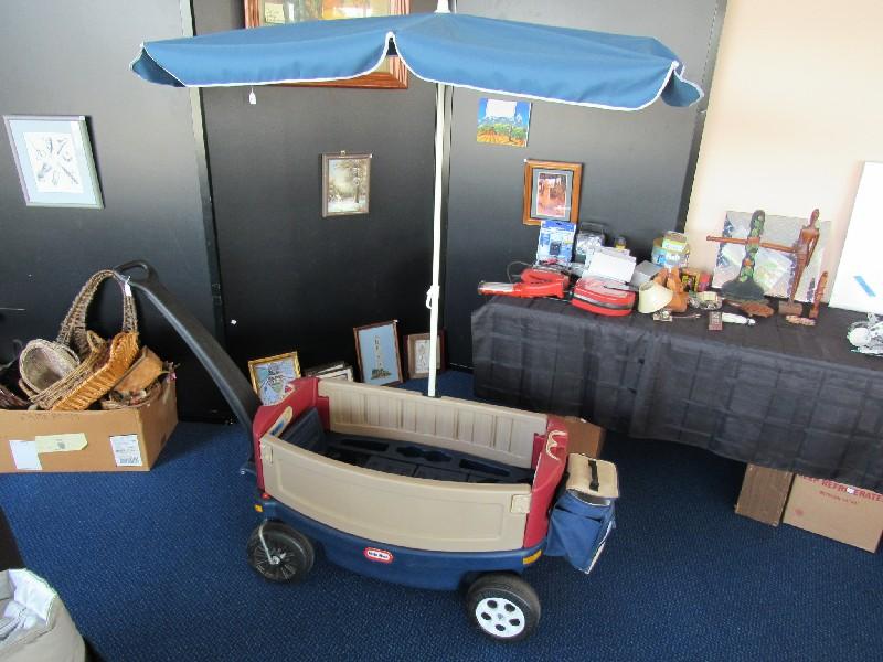 Little Tikes Children's Play Cart w/ Handle & Attached Canopy Shade, 2 Seats, 1 Storage Center
