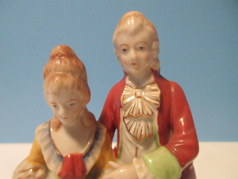 Occupied Japan Porcelain Victorian Couple 7 1/4" Figurine Hand Painted Circa 1945-1952