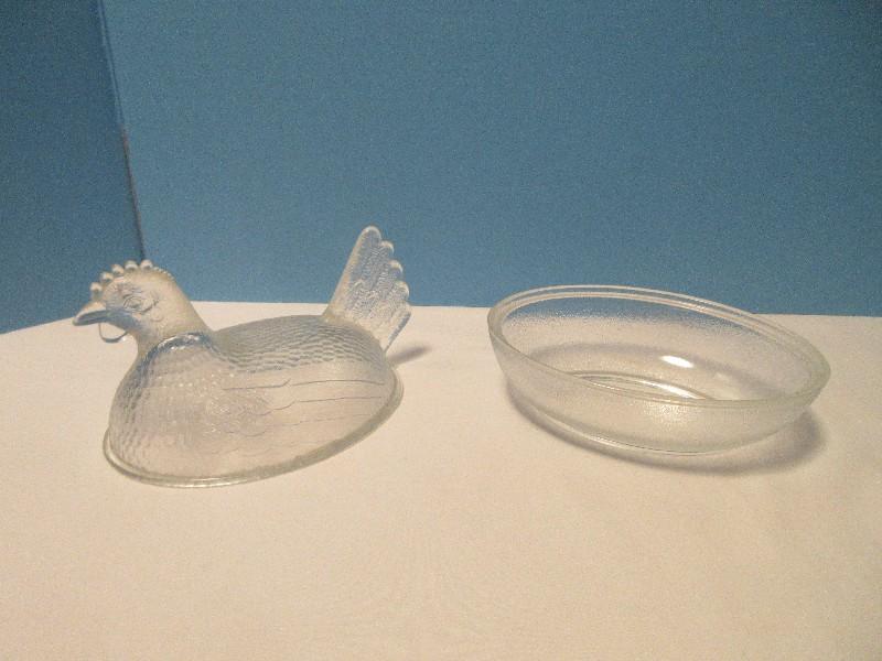 Clear Pressed Glass Hen on Nest Covered Candy Dish