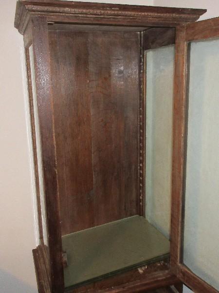 Early Oak Display Case Curio on 1 Over 1 Base Cabinet & Glass Shelves