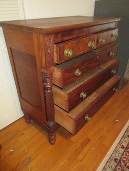 Early Mahogany American Empire Style Chest of Drawers 2 Over 3 Dovetail Drawers