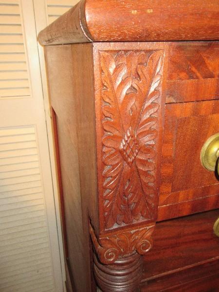 Early Mahogany American Empire Style Chest of Drawers 2 Over 3 Dovetail Drawers
