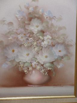 Still-Life Vase Floral Arrangement Oil on Canvas Original Artwork Attributed to Bossy