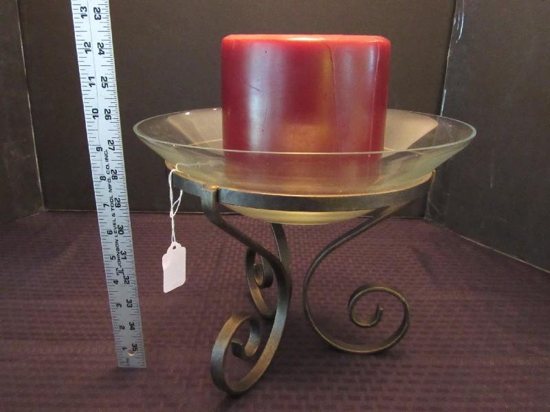 Large Metal Scroll Stand Votive Candle Holder Glass Bowl Top