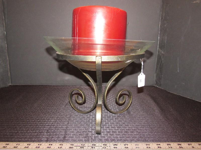 Large Metal Scroll Stand Votive Candle Holder Glass Bowl Top