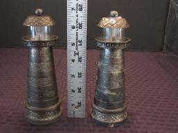 Pair - Vintage Silverplate Lighthouses by Godinger Salt & Pepper Mill