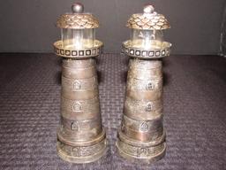 Pair - Vintage Silverplate Lighthouses by Godinger Salt & Pepper Mill
