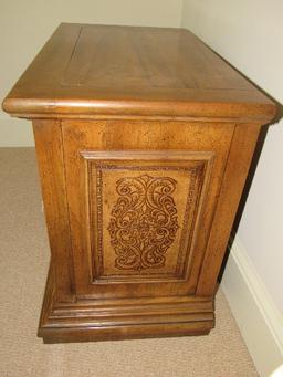 Wooden Stanley Furniture Teak Side Table 2 Doors w/ 1 Inlay Shelf