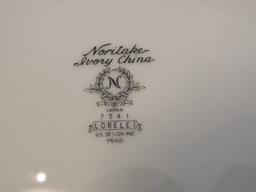 Noritake Ivory China Japan 7441 Lorelei, White Floral Pattern Band w/ Silver Rim