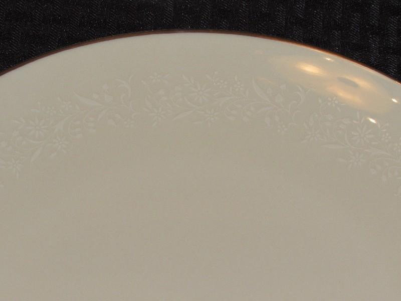Noritake Ivory China Japan 7441 Lorelei, White Floral Pattern Band w/ Silver Rim