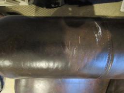 Brown Upholstered Leather Couch Pin Trim/Rolled Arms, Bud Wood Feet