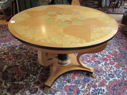 BAKER Wooden Furniture Round Top Table w/ Curved Legs, Black Plinth Center to Wood Base