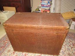 Wicker/Wooden Hamper Chest w/ Brass Cap Top Corners w/ Brass Latch