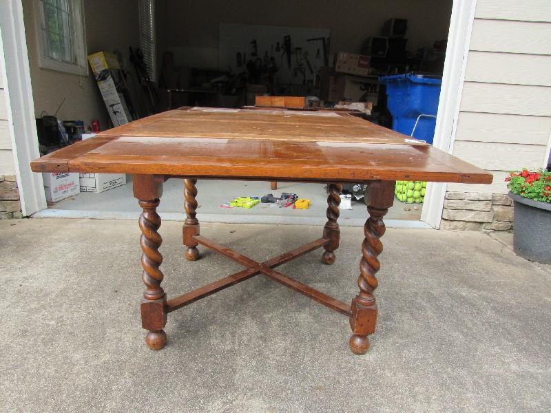 Vintage/Antique Wooden Table w/ Pull Out Wings Block/Twist/Block Legs