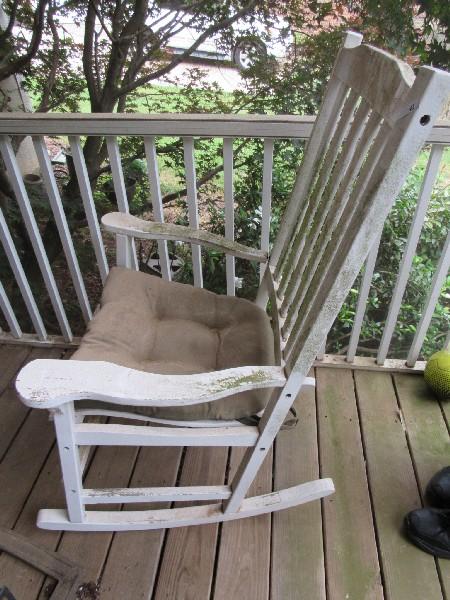 White Wooden Rocker Slat Back/Seat, Curved Arms