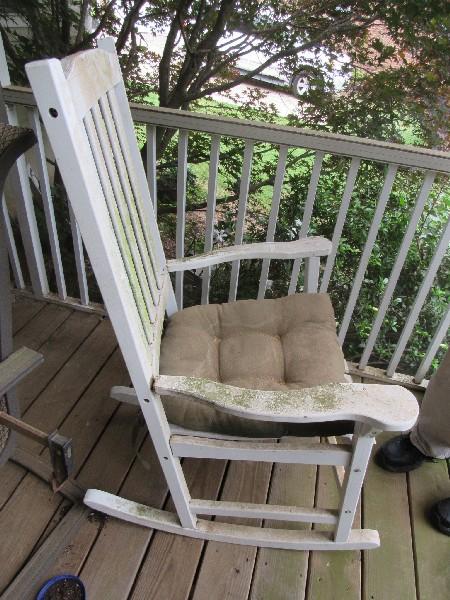 White Wooden Rocker Slat Back/Seat, Curved Arms