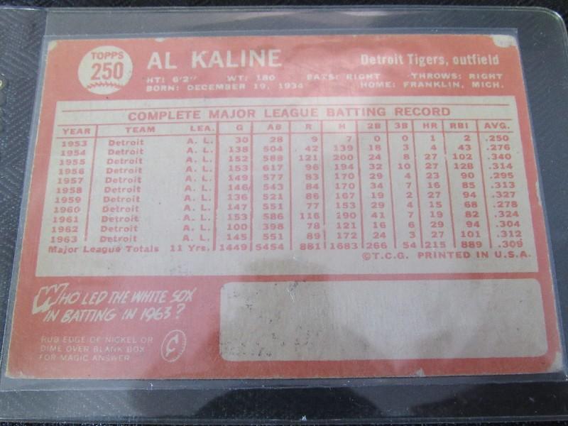 Vintage Al Kaline Topps 20 & Vintage Al Kaline Topps 250 Baseball Cards