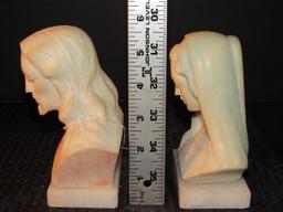 Pair - Amazing Carved Marble White Jesus/Mary