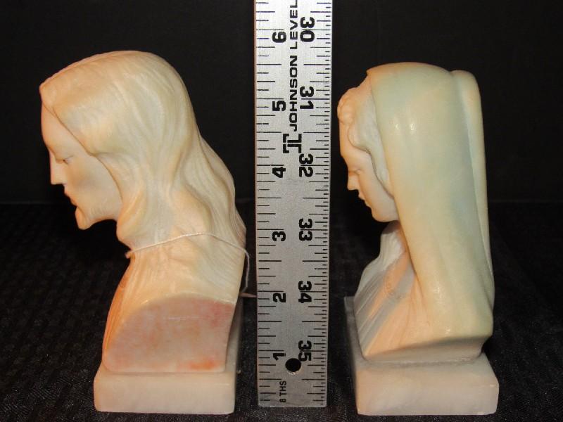 Pair - Amazing Carved Marble White Jesus/Mary