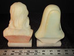 Pair - Amazing Carved Marble White Jesus/Mary