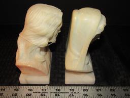 Pair - Amazing Carved Marble White Jesus/Mary