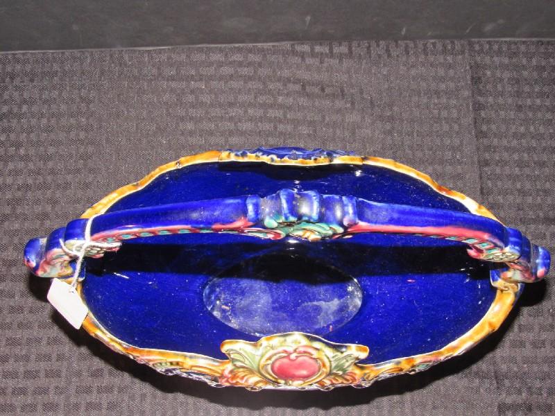 Ornate Gilted/Scroll Design Ceramic Blue/Colorful Motif Planter w/ Handle