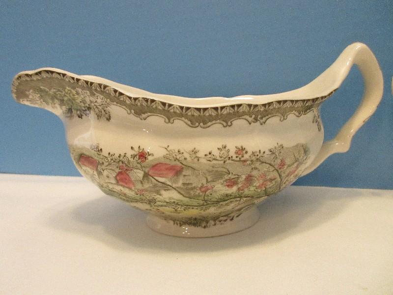 Johnson Brothers China Friendly Village Pattern Gravy Boat & The Well Underplate