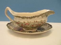 Johnson Brothers China Friendly Village Pattern Gravy Boat & The Well Underplate