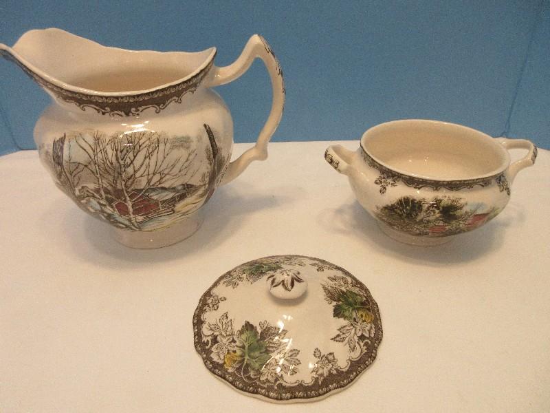 3 Pieces - Johnson Brothers China Friendly Village Pattern 4" Covered Sugar Bowl