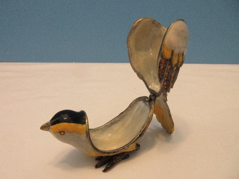 Enamel Bejeweled Figural Yellow Bird Keepsake Trinket Box