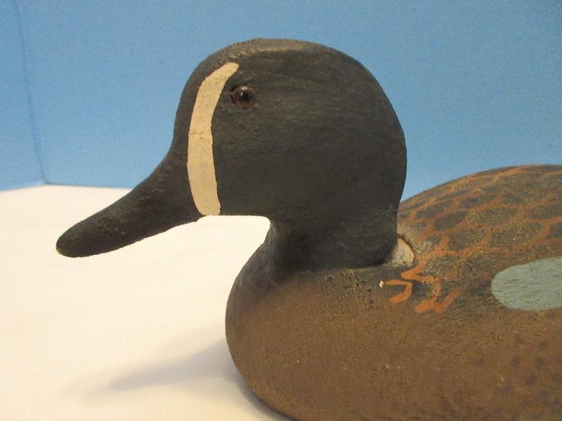 Herters Inc. Carved Wooden Figural Duck Decoy w/ Glass Eyes Hand Painted Base Embossed