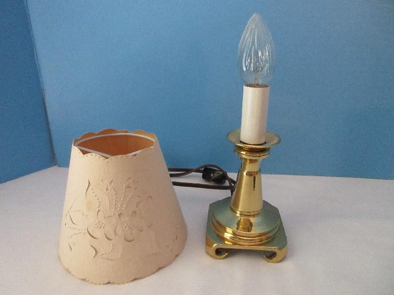 Classic Brass Candle Stick 10 1/4" Accent Lamp on Plinth Footed Base Dogwood Flowers Foliage