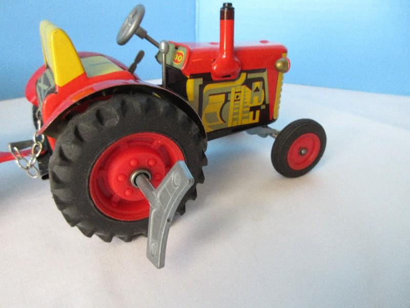 Litho Tin Awesome Schylling Tractor & Trailer Features Clockwork Wind-Up Motor