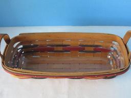 Longaberger Hand Woven Bread/Cracker Basket w/ Leather Handles & Protective Insert