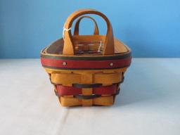 Longaberger Hand Woven Bread/Cracker Basket w/ Leather Handles & Protective Insert