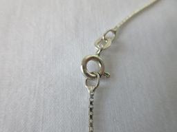 Stamped 925 Sterling Silver Box Chain Necklace w/ Woven Handled Basket Charm Pendant